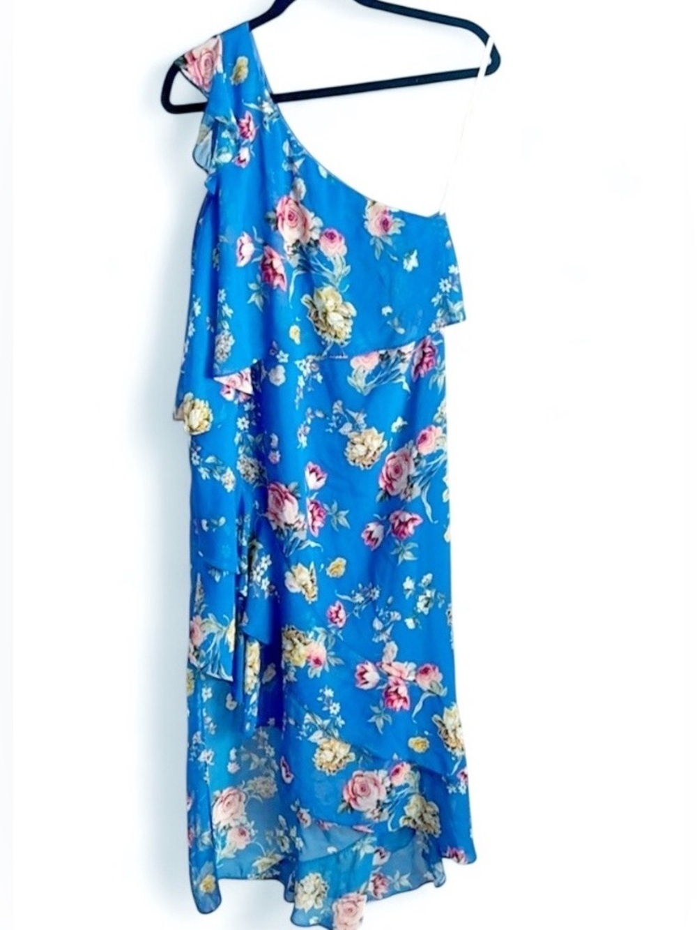 Slate and Willow Blue Floral Asymmetrical Maxi Dress Size 8 - Picture 5 of 8